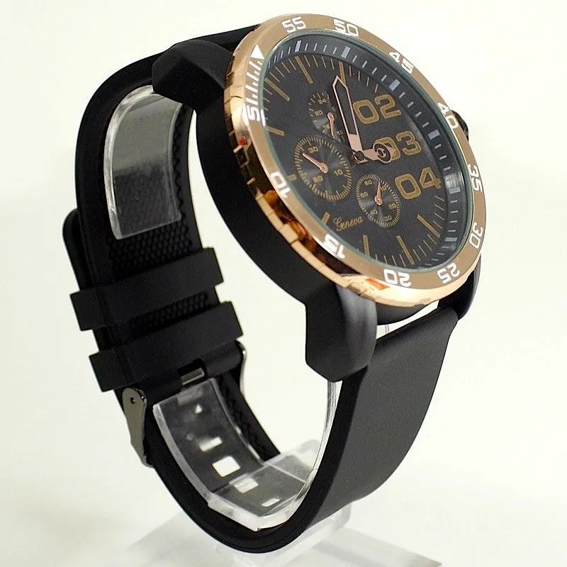 Rose Gold Black Mens Watch w/ Diesel Cologne