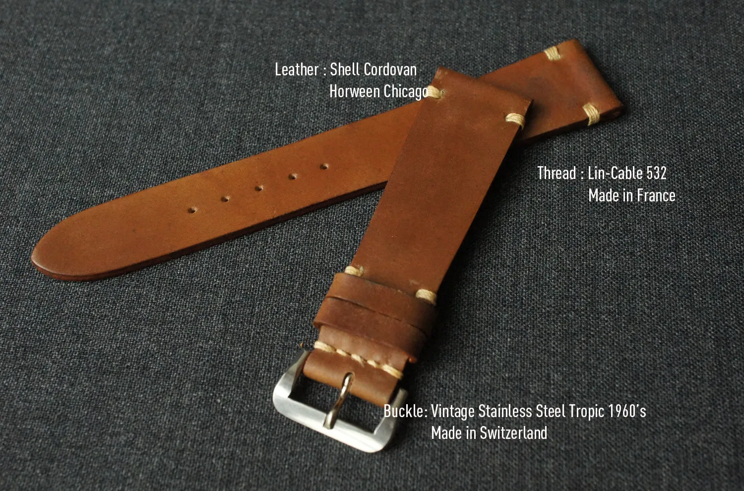 SADDLE TAN NATURAL HORWEEN SHELL CORDOVAN CUSTOM MADE STRAP