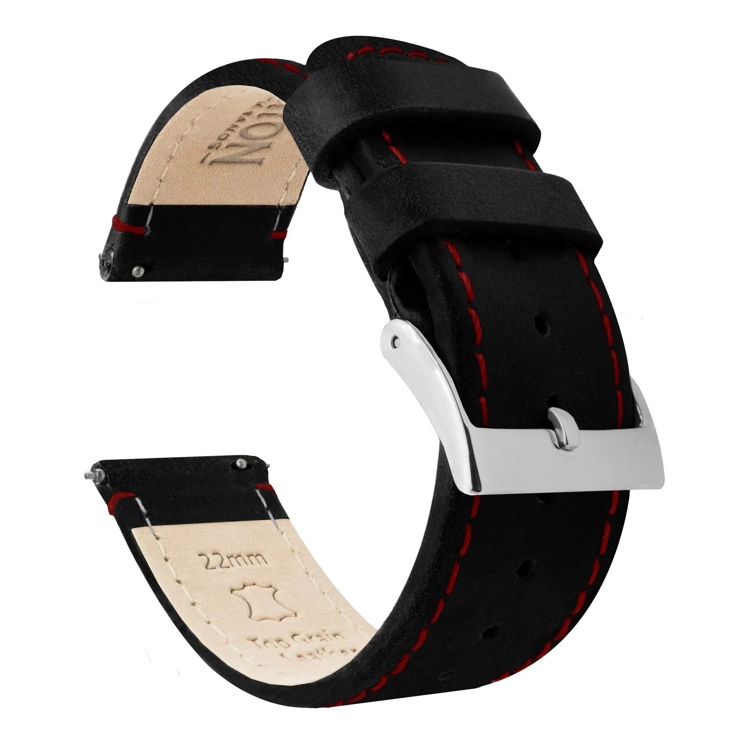 Samsung Galaxy Watch Active 2 Black Leather Crimson Red Stitching Watch Band