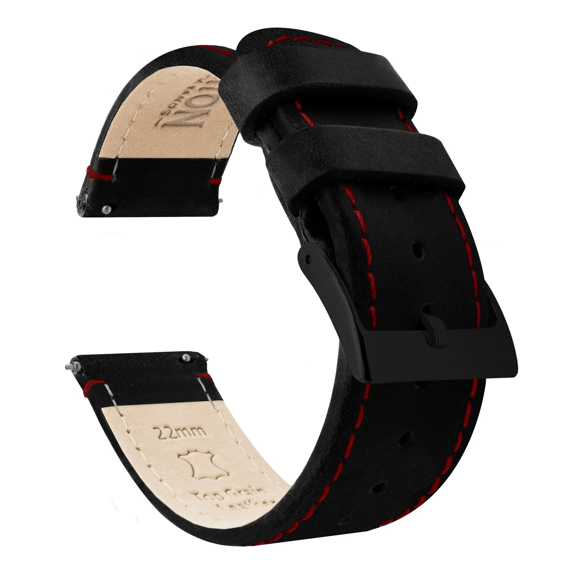 Samsung Galaxy Watch Active 2 Black Leather Crimson Red Stitching Watch Band