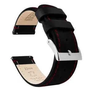 Samsung Galaxy Watch Active 2 Black Leather Crimson Red Stitching Watch Band