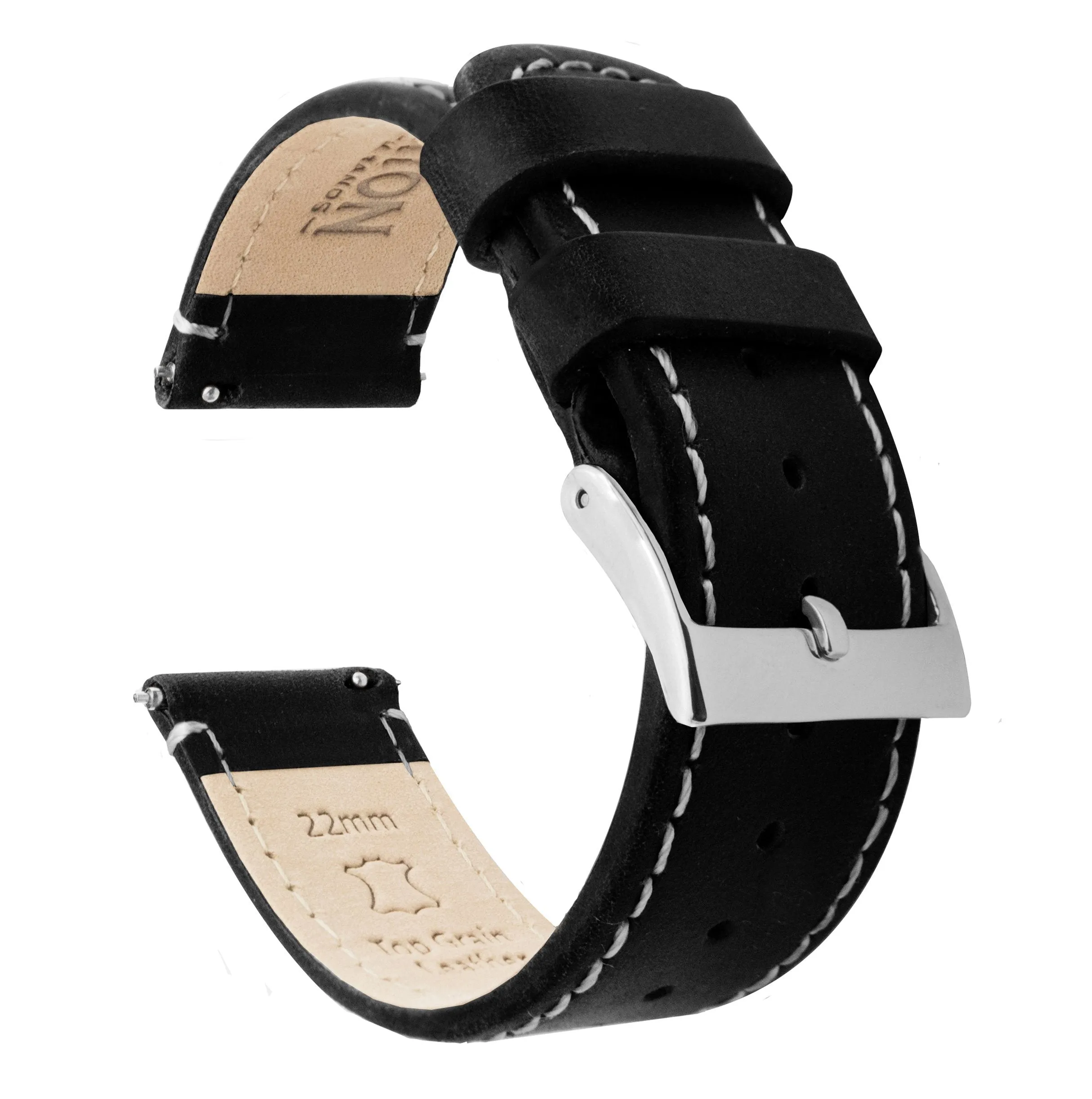 Samsung Galaxy Watch Active 2 Black Leather Linen White Stitching Watch Band