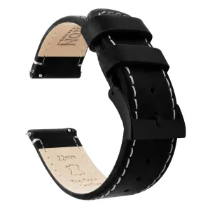 Samsung Galaxy Watch Active 2 Black Leather Linen White Stitching Watch Band