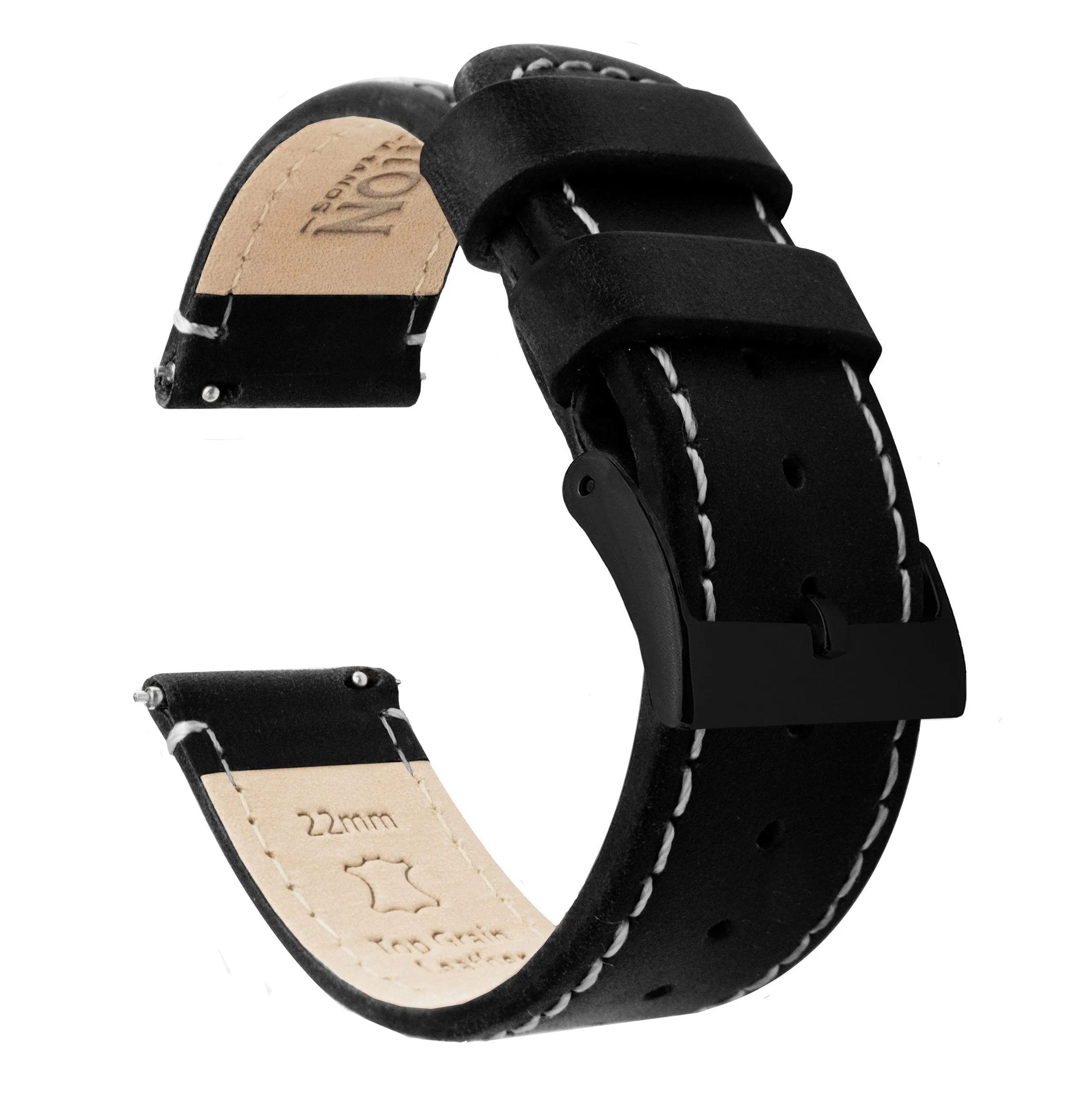 Samsung Galaxy Watch Active 2 Black Leather Linen White Stitching Watch Band