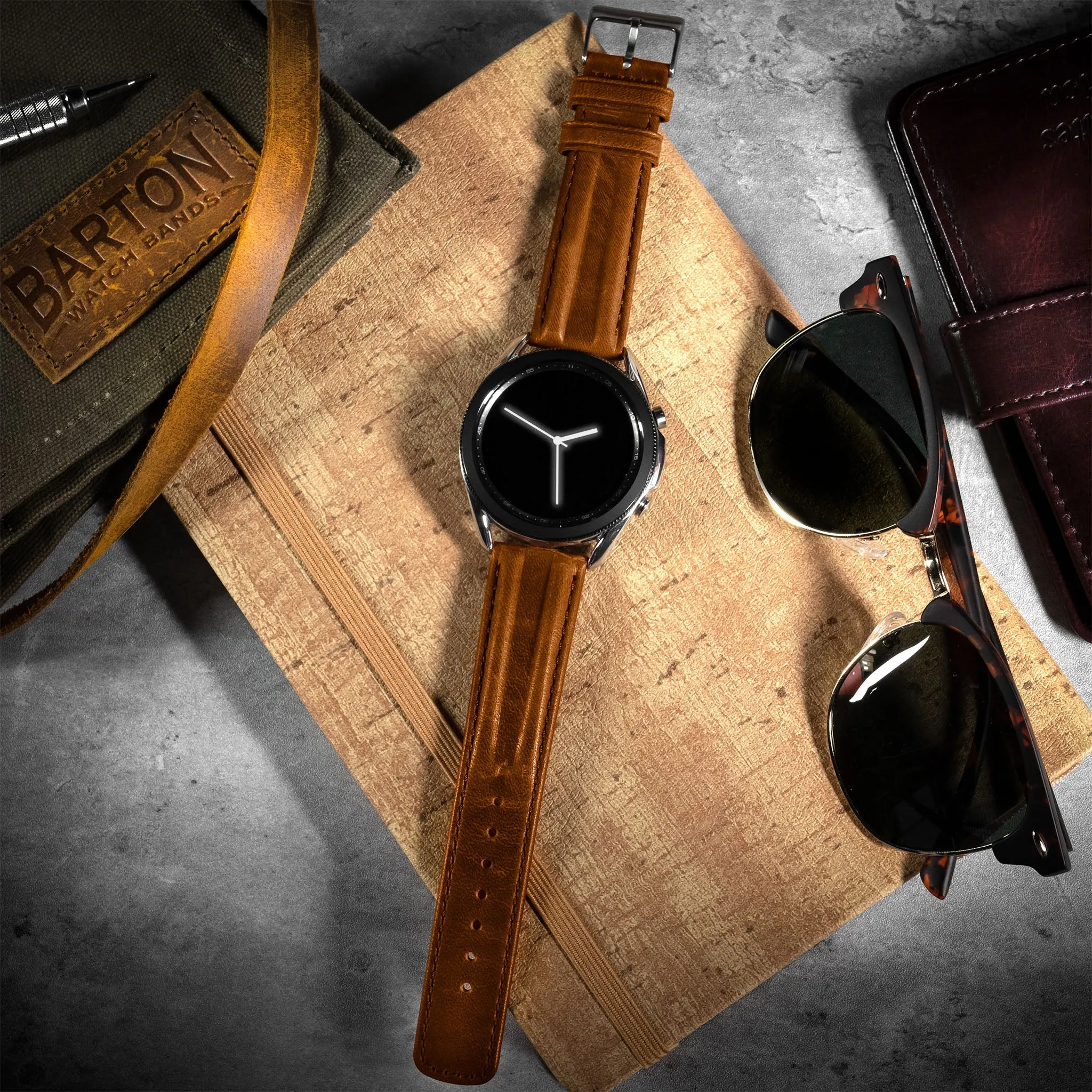 Samsung Galaxy Watch Active 2 Classic Horween Leather Caramel Brown Watch Band