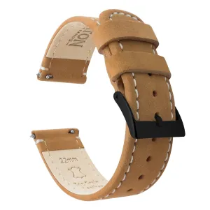 Samsung Galaxy Watch Active 2 Gingerbread Brown Leather Linen White Stitching Watch Band