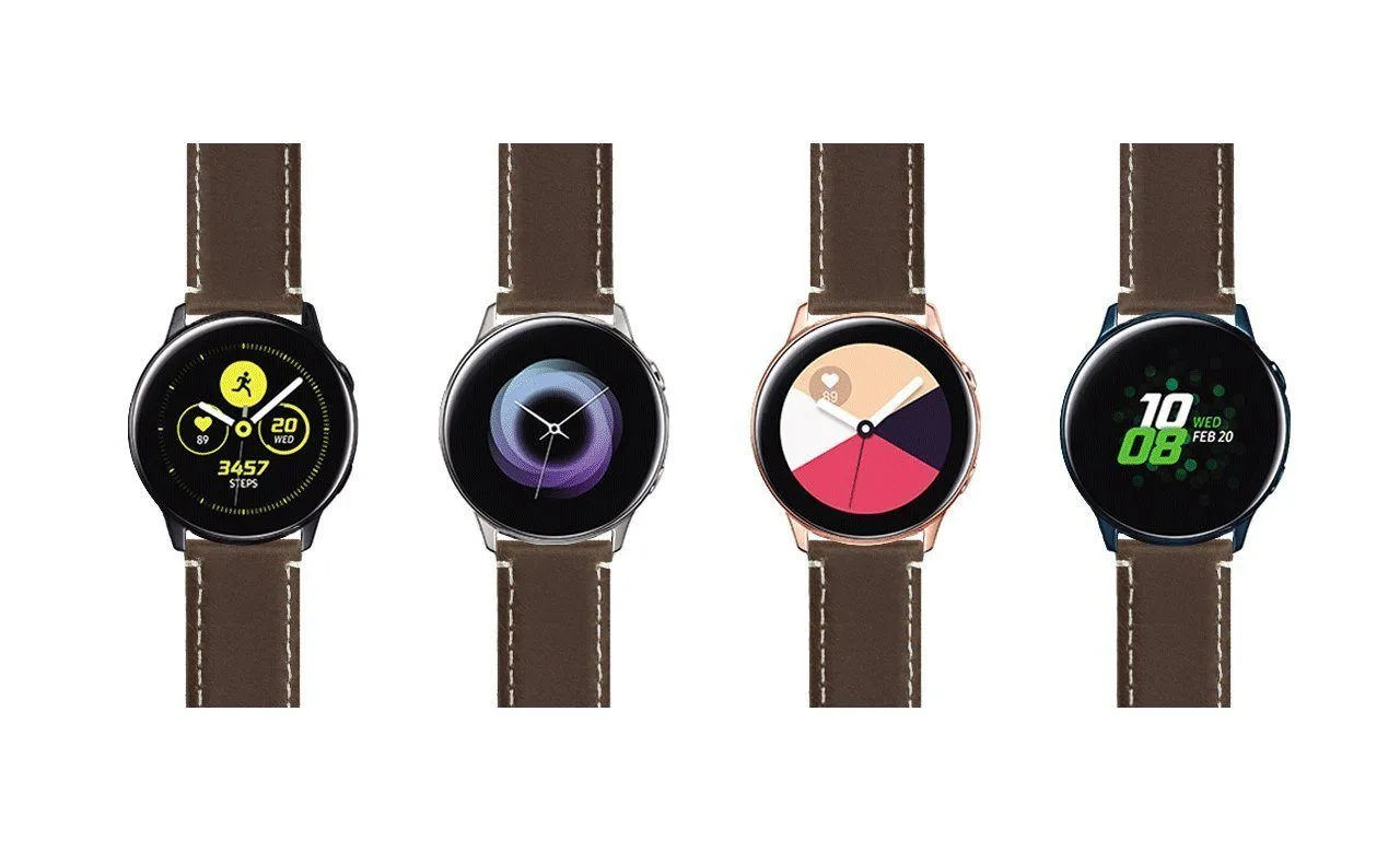 Samsung Galaxy Watch Active Saddle Brown Leather Linen White Stitching Watch Band