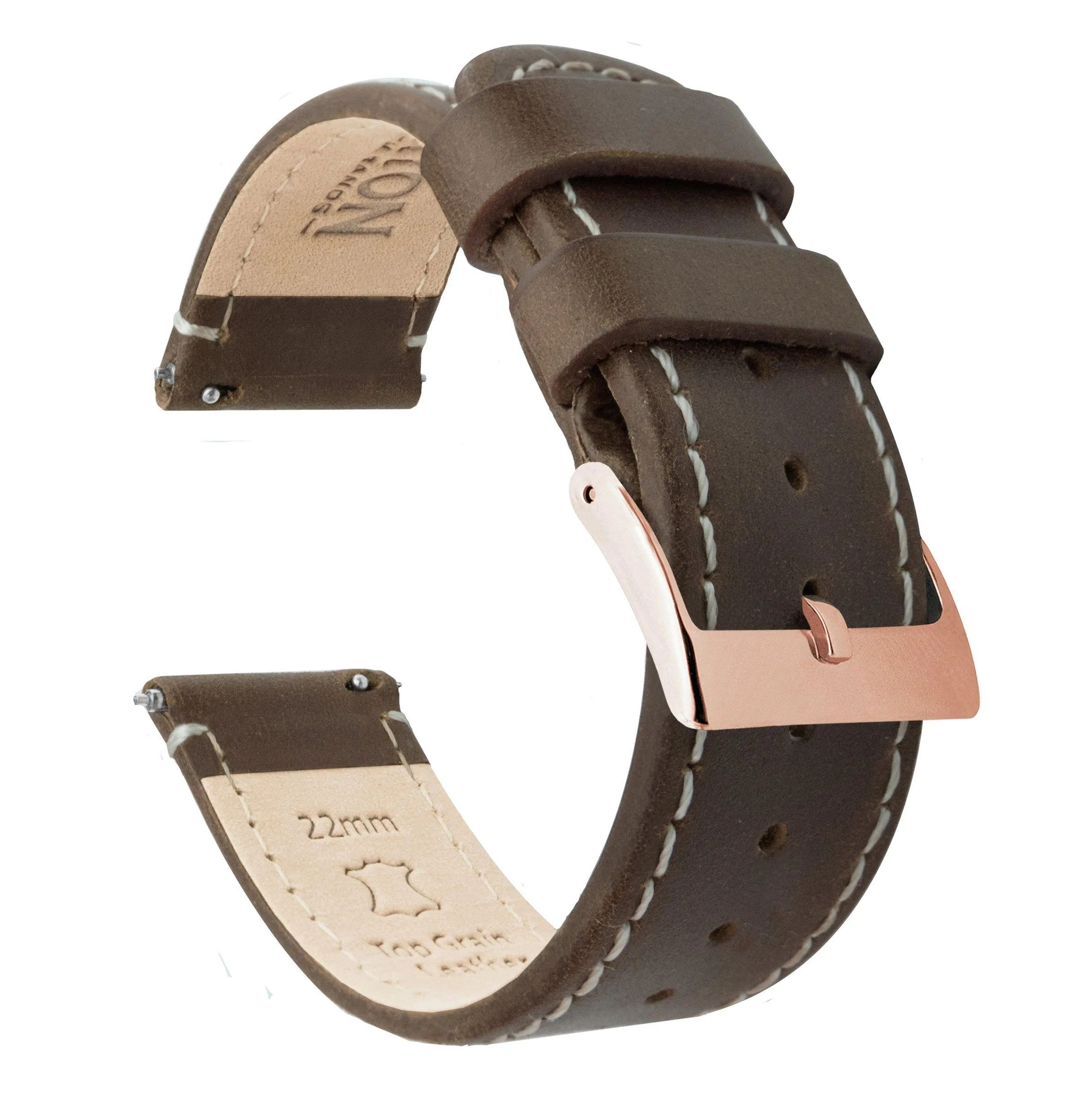 Samsung Galaxy Watch Active Saddle Brown Leather Linen White Stitching Watch Band