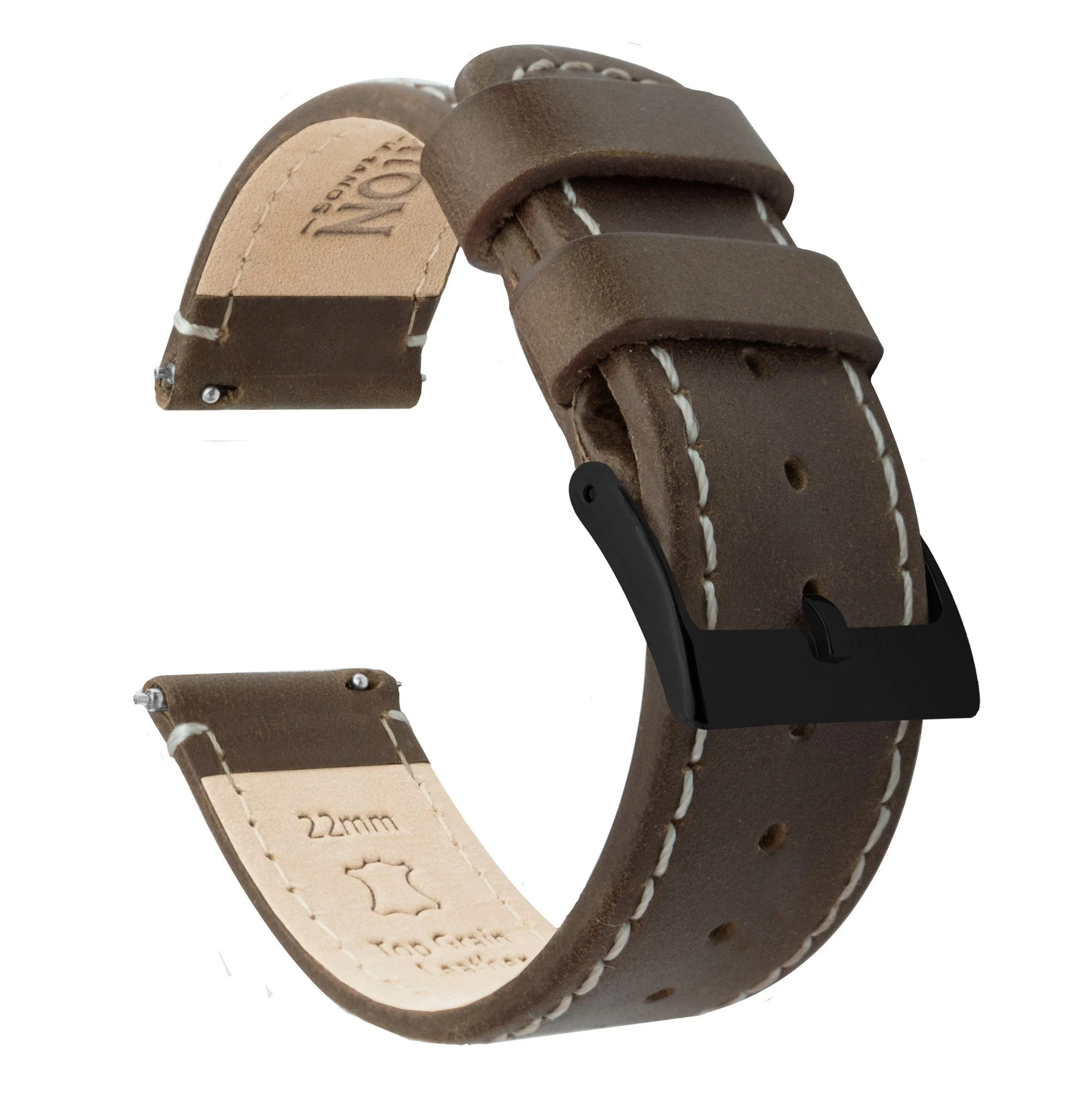 Samsung Galaxy Watch Active Saddle Brown Leather Linen White Stitching Watch Band