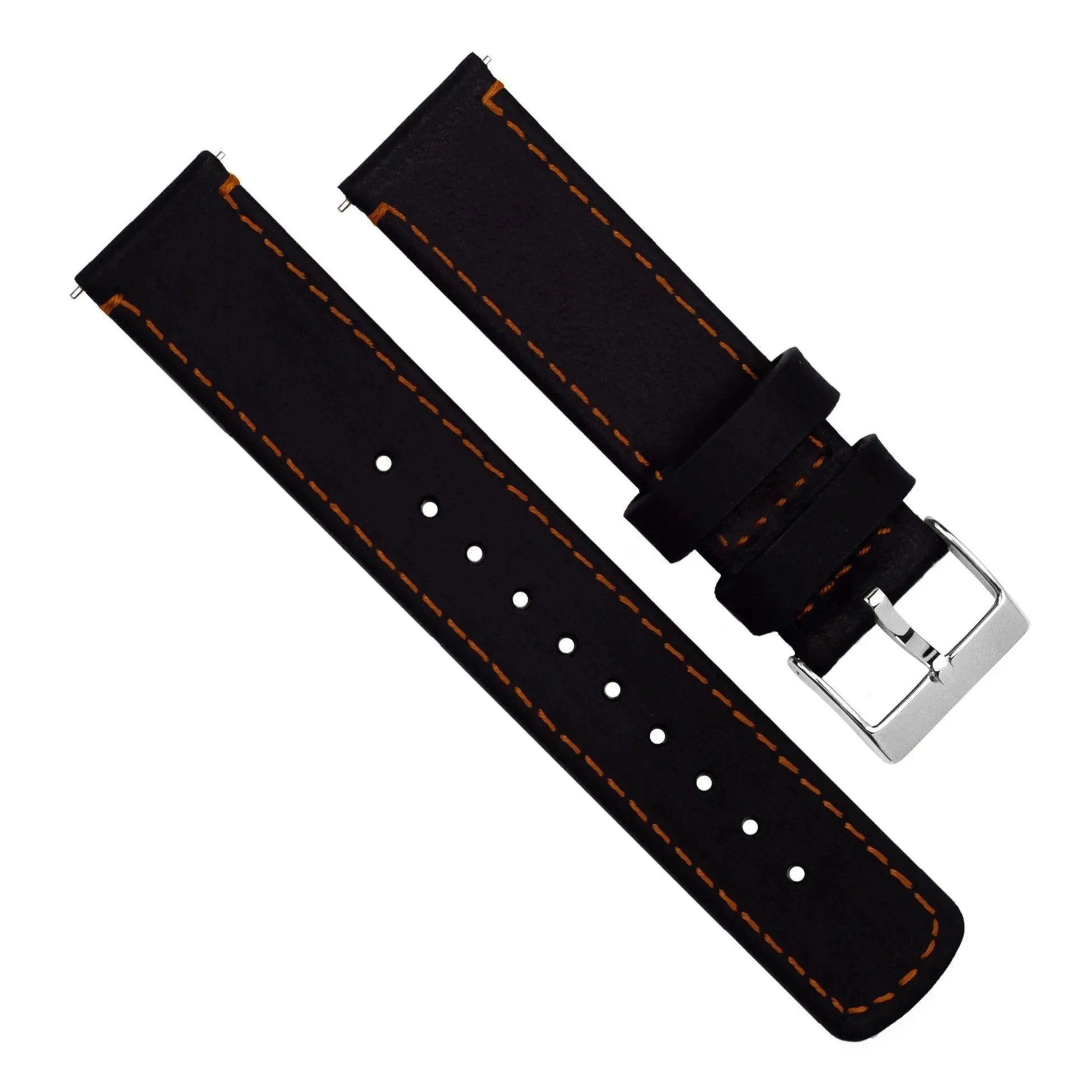 Samsung Galaxy Watch5 Black Leather Orange Stitching Watch Band