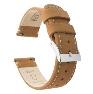 Samsung Galaxy Watch5 Gingerbread Brown Leather Linen White Stitching Watch Band