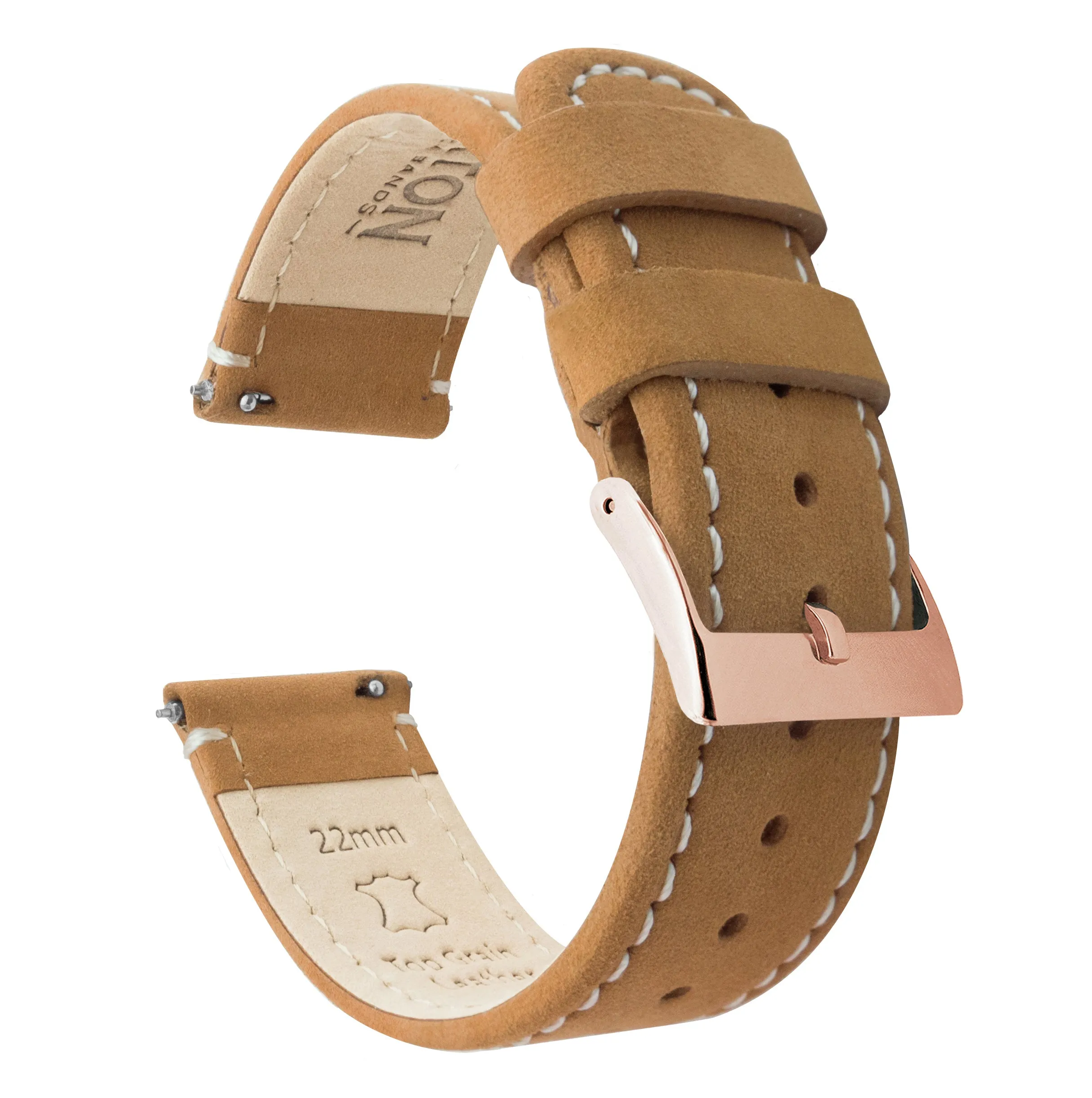 Samsung Galaxy Watch5 Gingerbread Brown Leather Linen White Stitching Watch Band