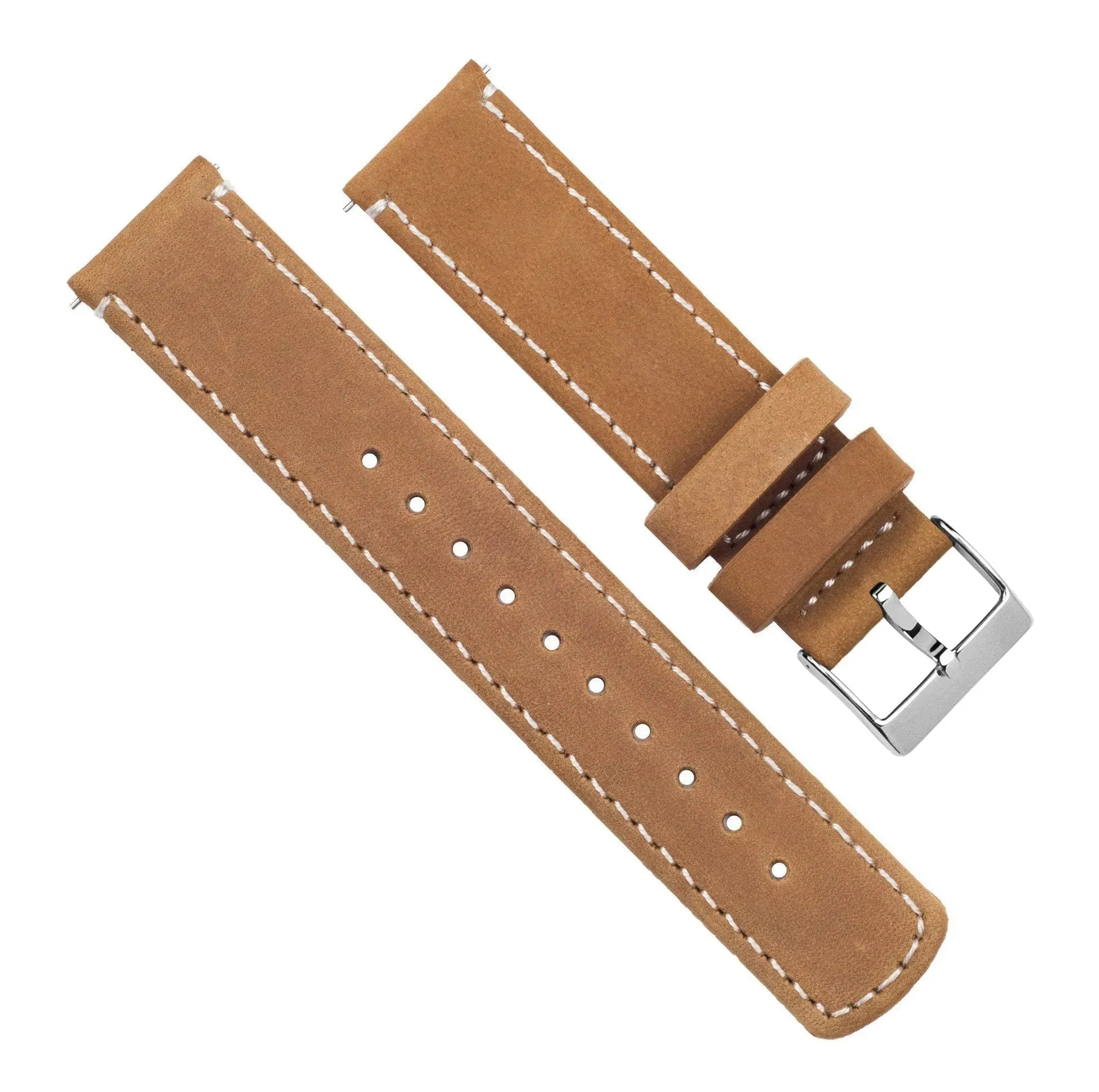 Samsung Galaxy Watch5 Gingerbread Brown Leather Linen White Stitching Watch Band