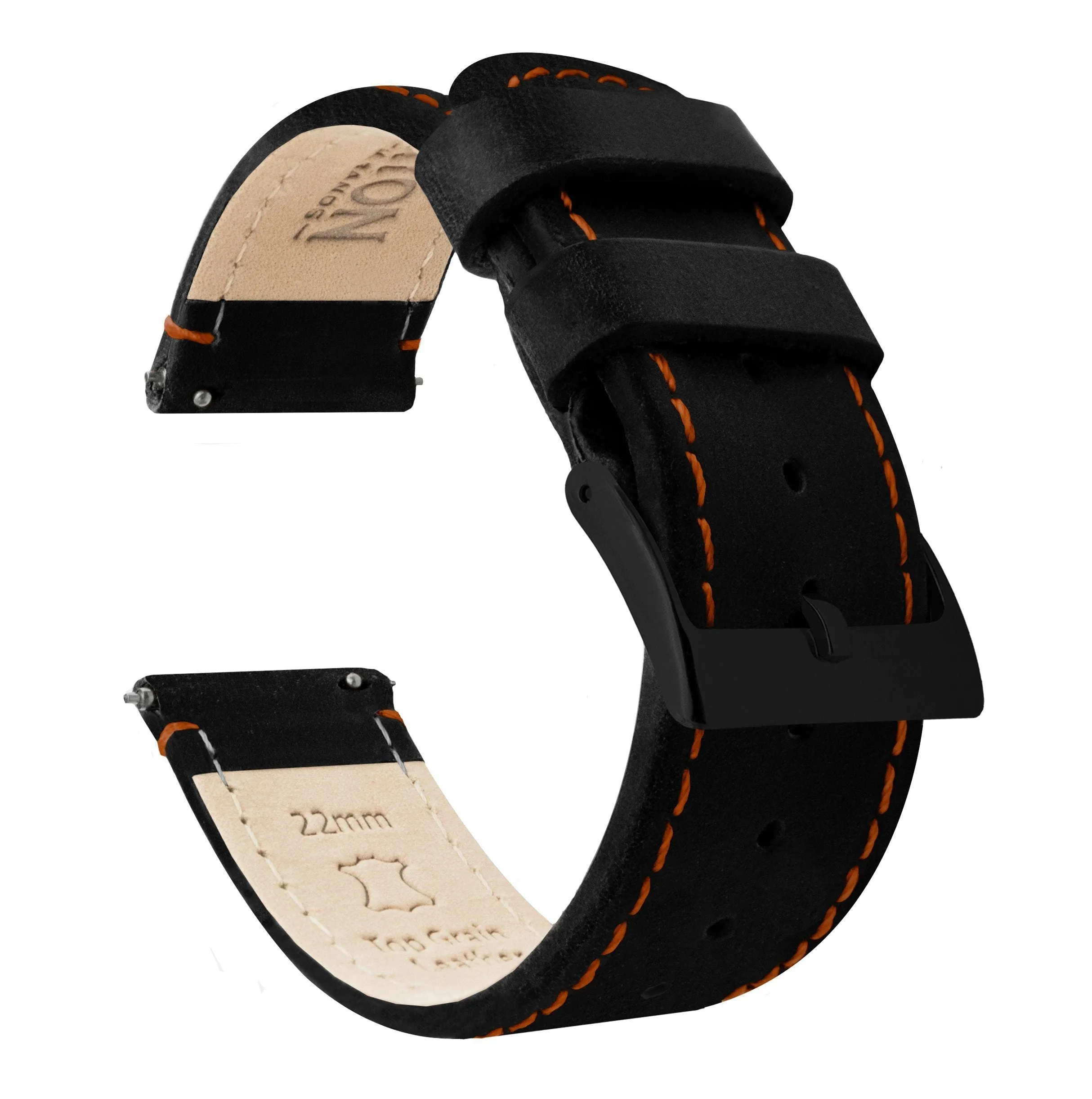 Samsung Galaxy Watch6 Black Leather Orange Stitching Watch Band