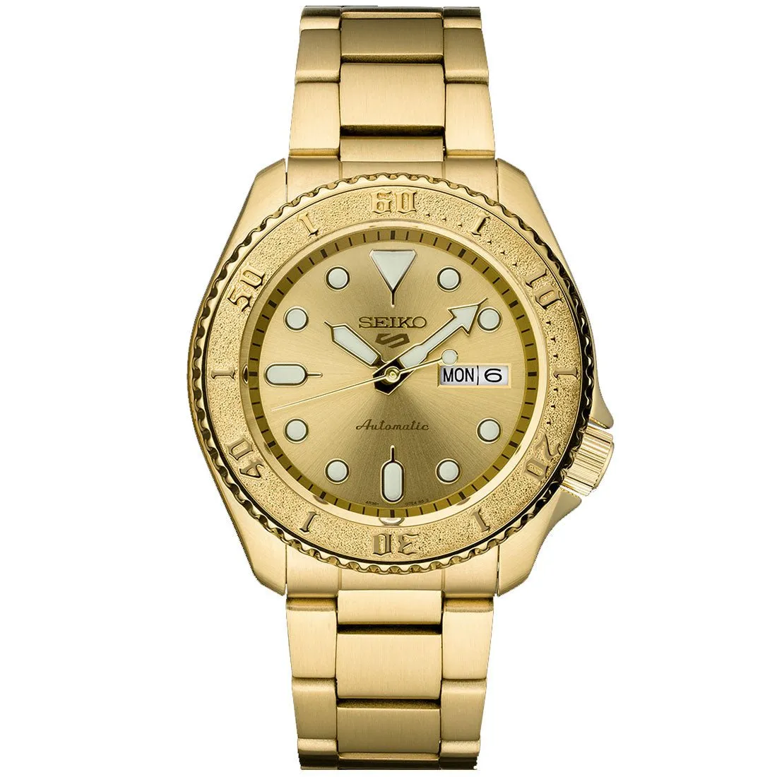 Seiko 5 Sports SRPE74 SRPE74K SRPE74K1 Gold Tone Stainless Steel Watch