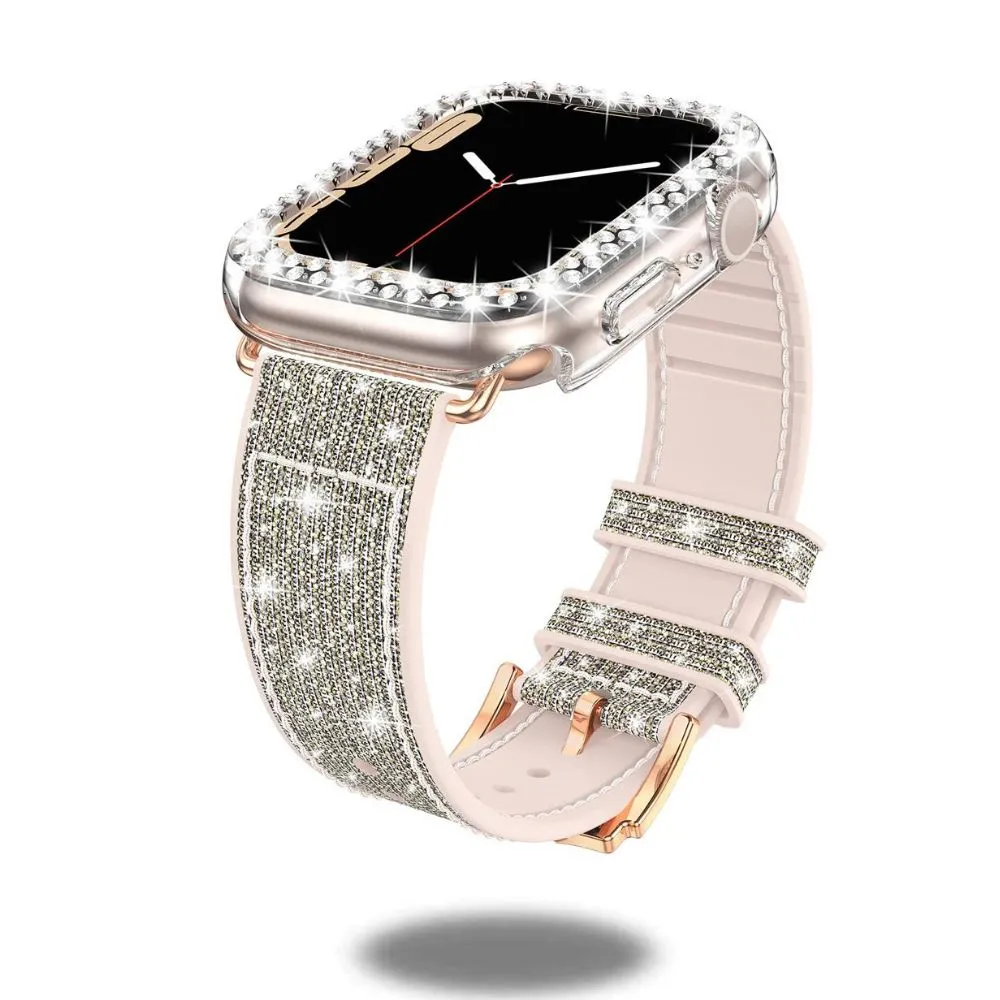 Silicon   Leather Hybrid Band with PC Glittery Case