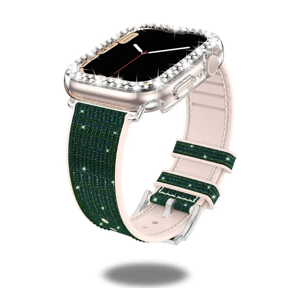 Silicon   Leather Hybrid Band with PC Glittery Case