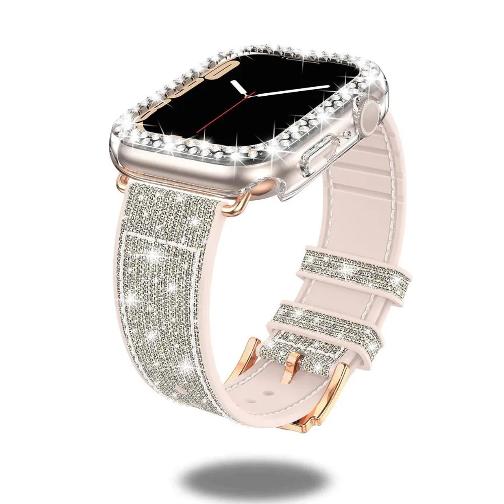 Silicon   Leather Hybrid Band with PC Glittery Case