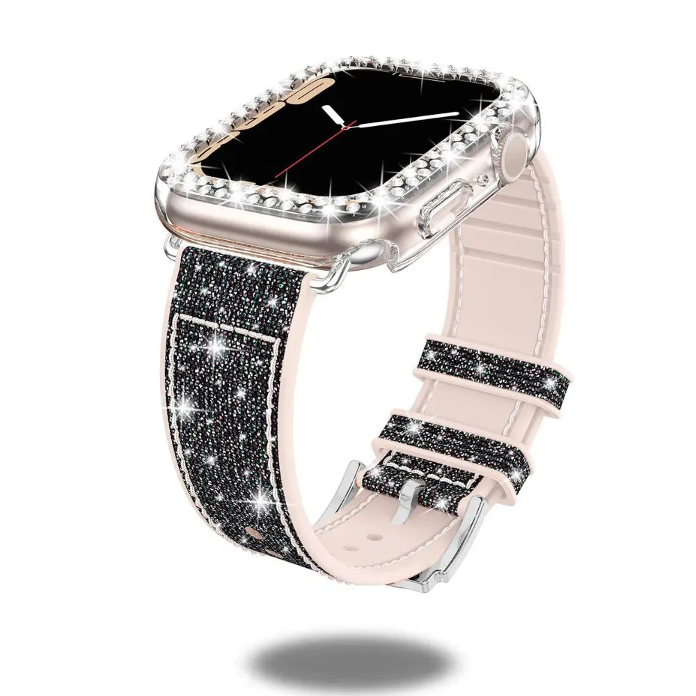Silicon   Leather Hybrid Band with PC Glittery Case