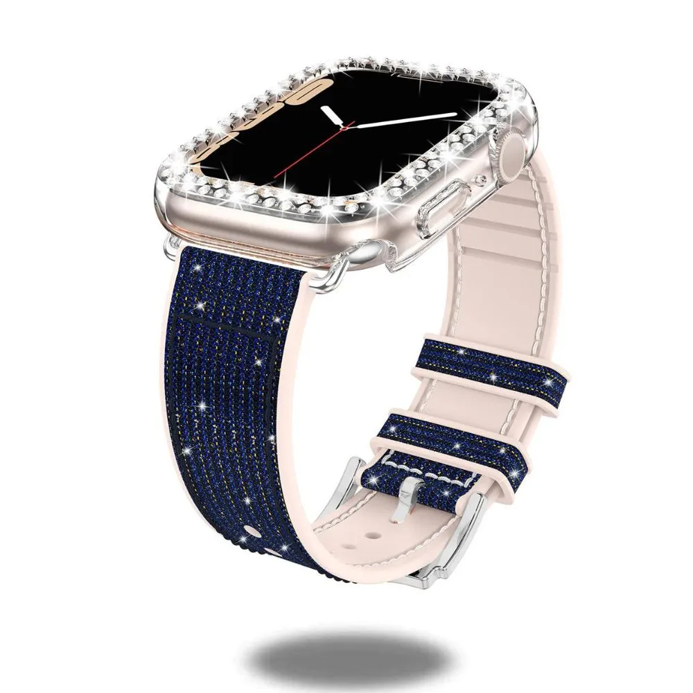 Silicon   Leather Hybrid Band with PC Glittery Case