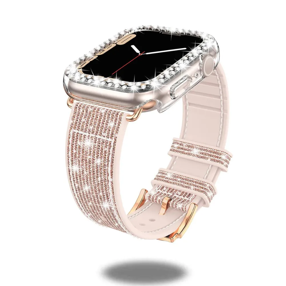 Silicon   Leather Hybrid Band with PC Glittery Case