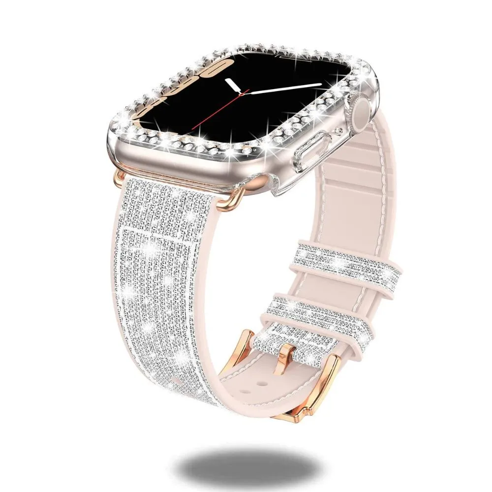 Silicon   Leather Hybrid Band with PC Glittery Case
