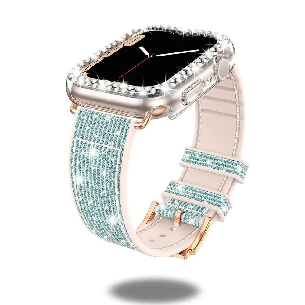 Silicon   Leather Hybrid Band with PC Glittery Case