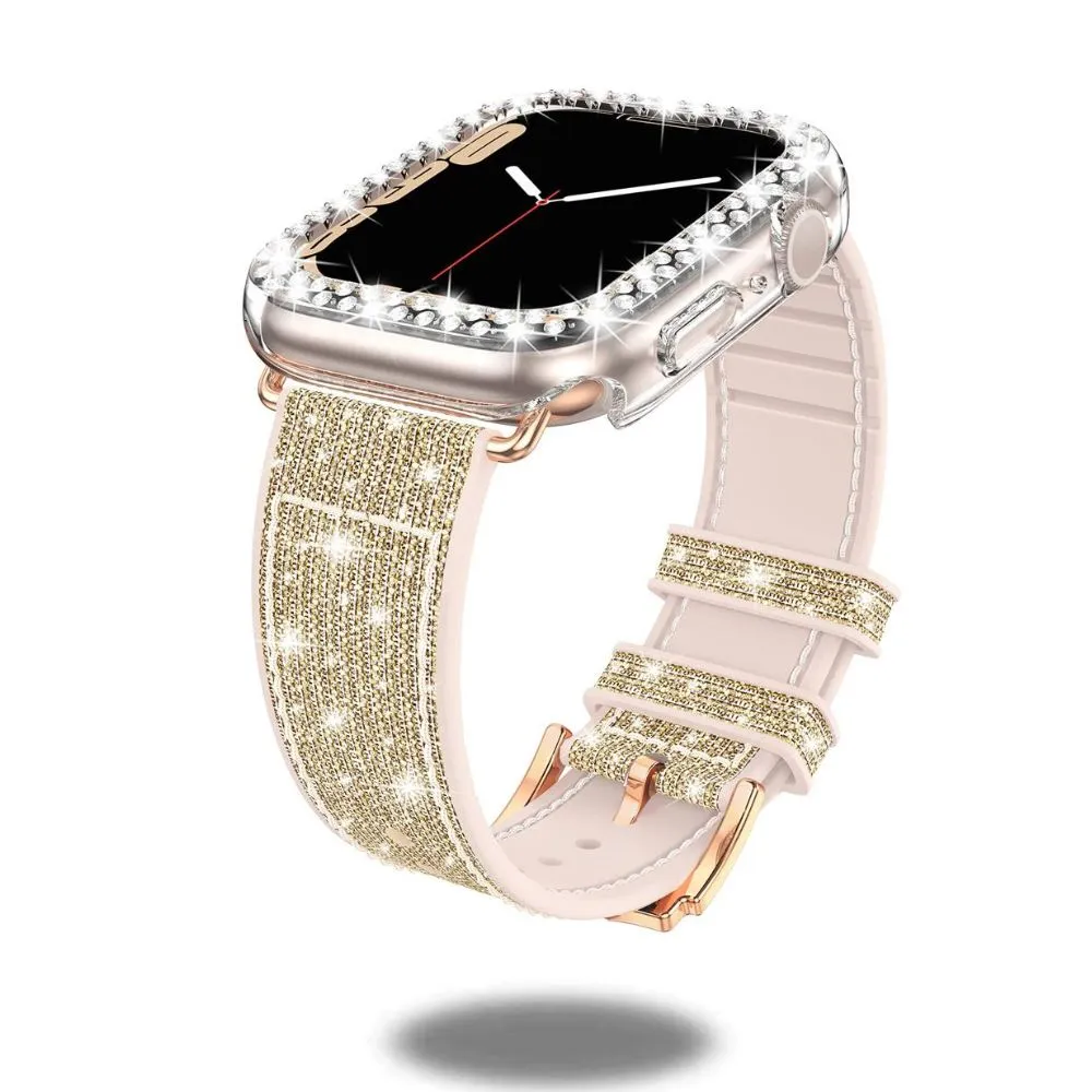 Silicon   Leather Hybrid Band with PC Glittery Case