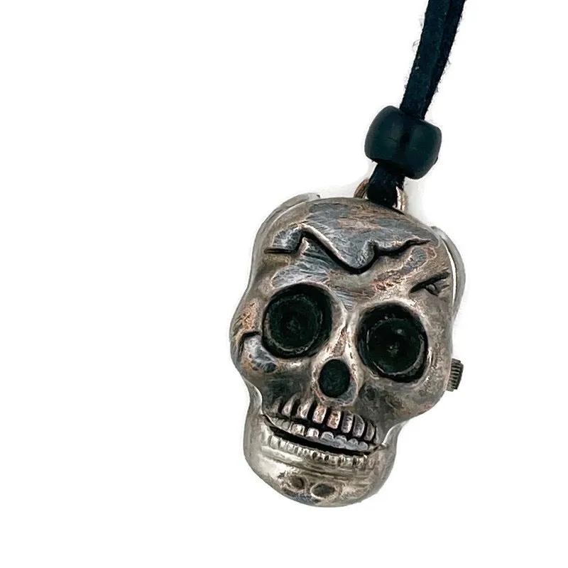 Skull Watch Pendant Necklace, Copper Dial
