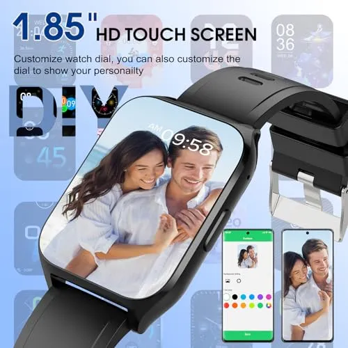 Smart Watch(Answer/Make Calls), 1.85" HD Touch Screen Fitness Watch with Sleep Heart Rate Monitor, 112 Sports Modes, IP68 Waterproof, Activity Trackers Compatible with Android iOS for Men Women
