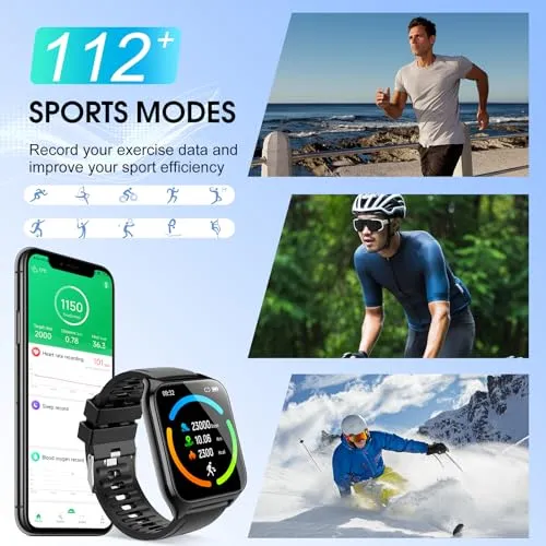 Smart Watch(Answer/Make Calls), 1.85" HD Touch Screen Fitness Watch with Sleep Heart Rate Monitor, 112 Sports Modes, IP68 Waterproof, Activity Trackers Compatible with Android iOS for Men Women