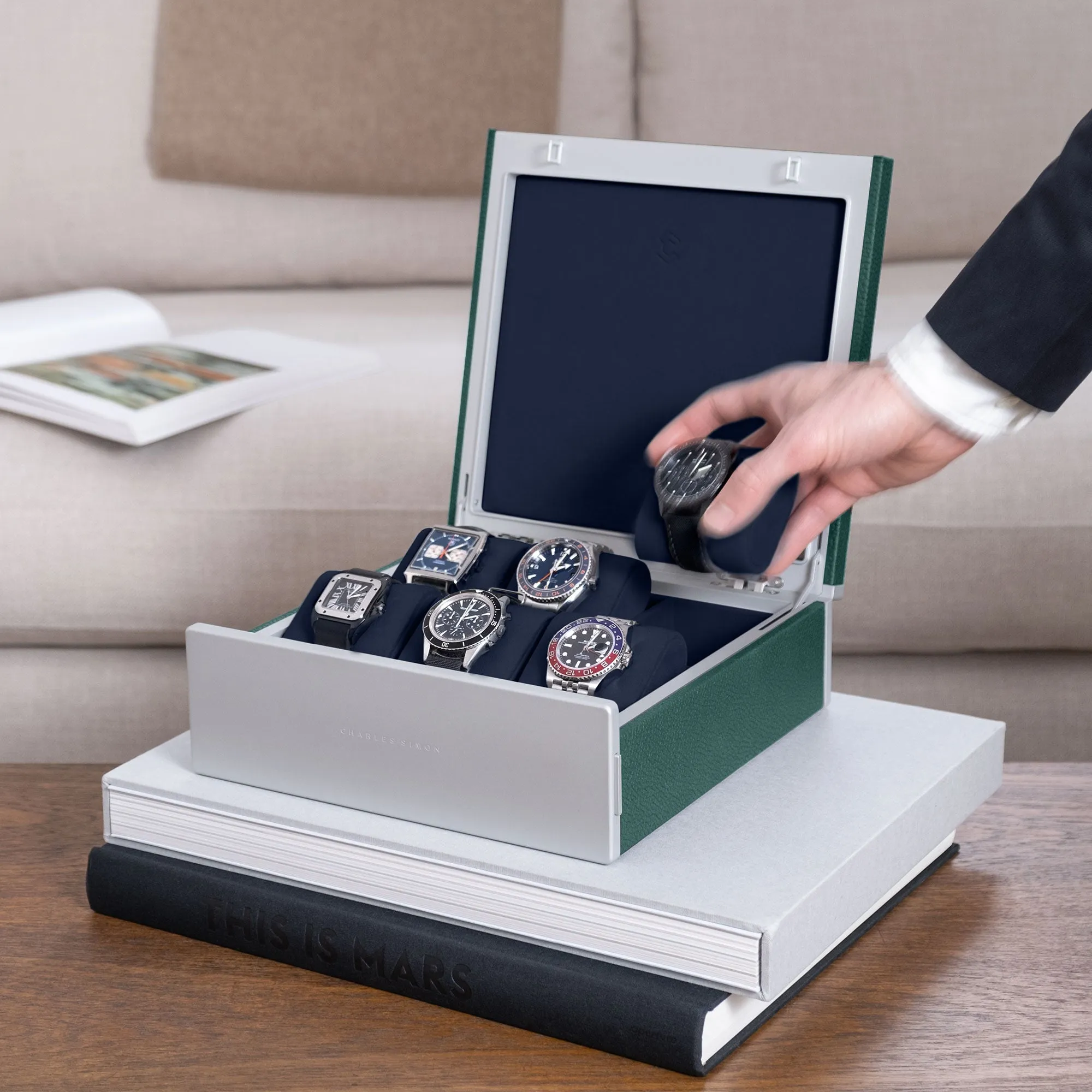SPENCE 6 WATCH BOX - EMERALD / GREY