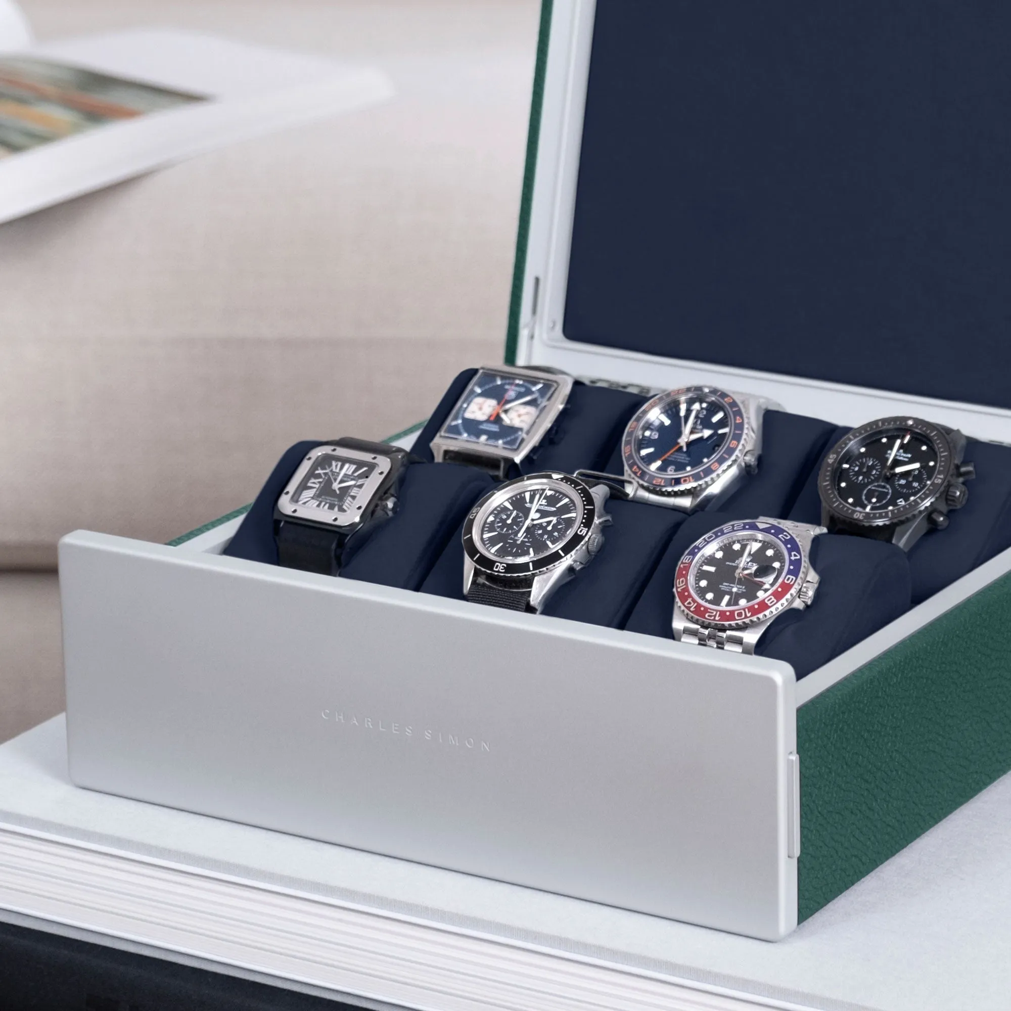 SPENCE 6 WATCH BOX - EMERALD / GREY