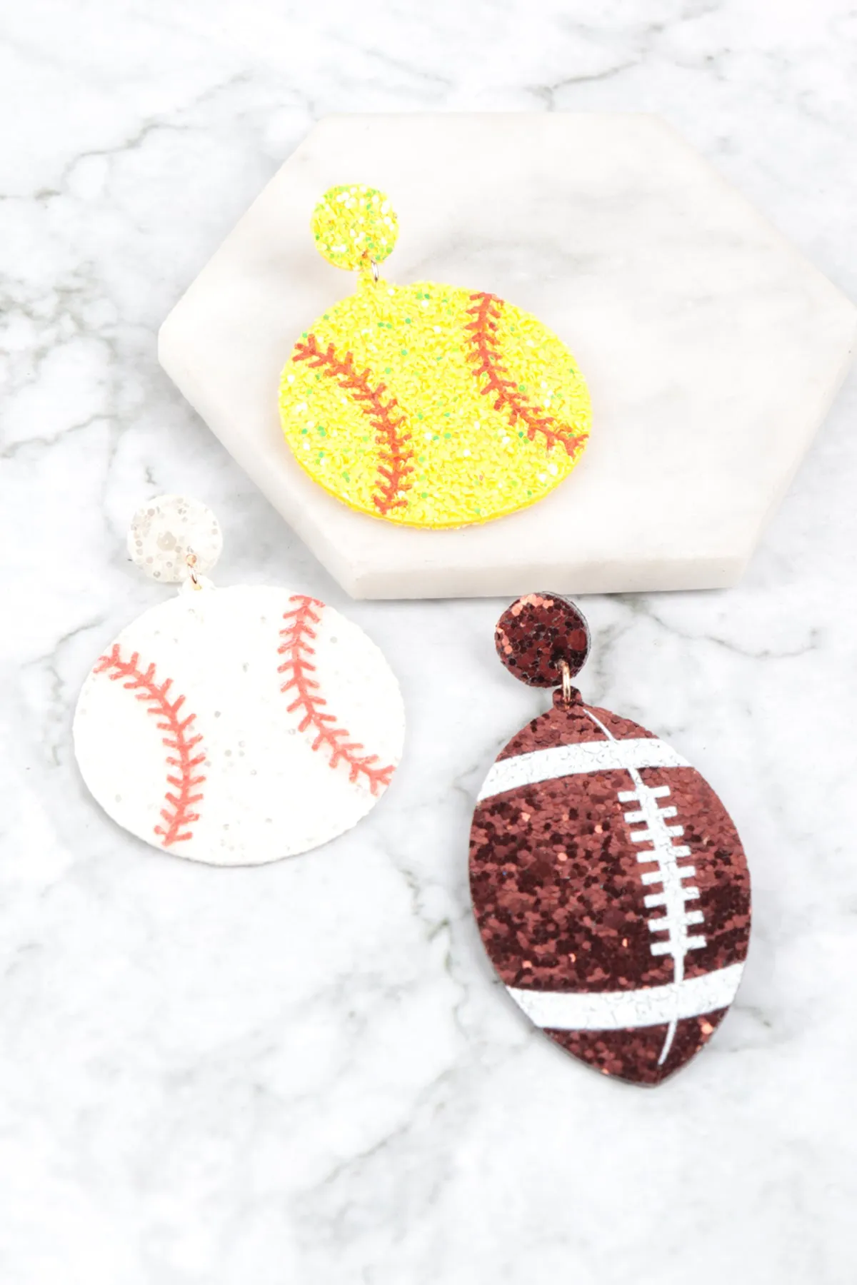 SPORTS GAMEDAY LEATHER GLITTER DROP EARRINGS