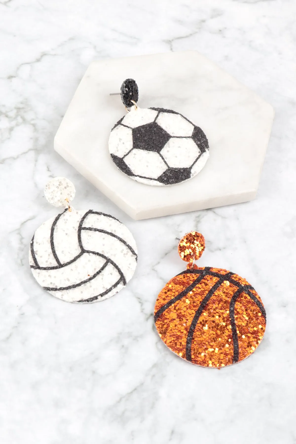 SPORTS GAMEDAY LEATHER GLITTER DROP EARRINGS