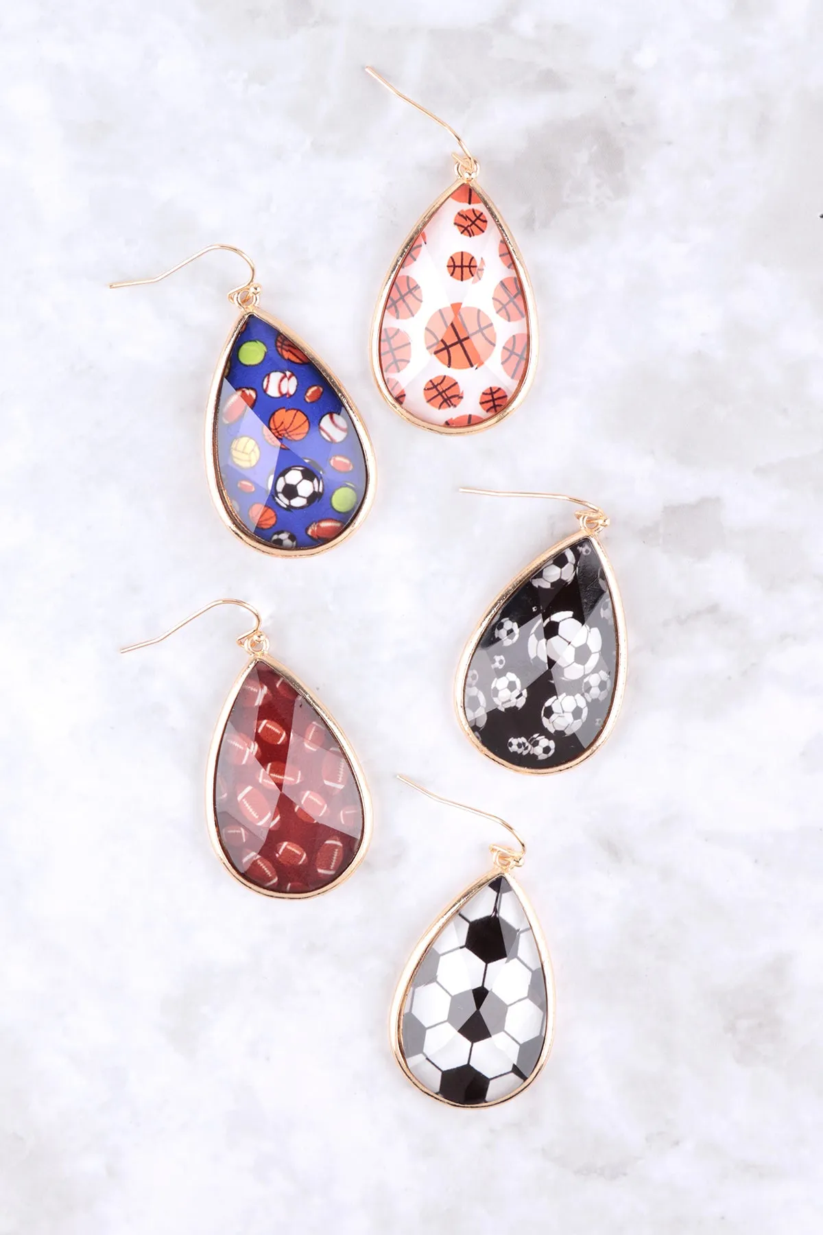 SPORTS SOCCER TEARDROP EPOXY FISH HOOK EARRINGS