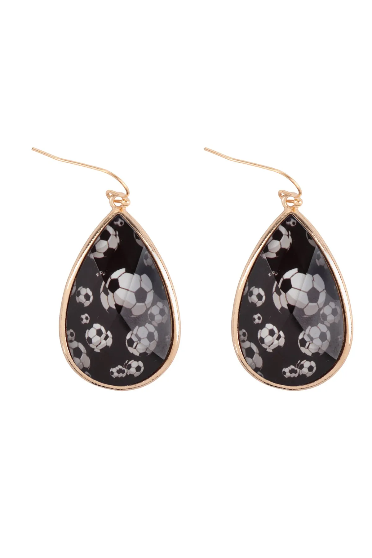 SPORTS SOCCER TEARDROP EPOXY FISH HOOK EARRINGS