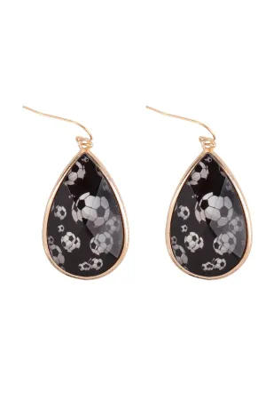 SPORTS SOCCER TEARDROP EPOXY FISH HOOK EARRINGS
