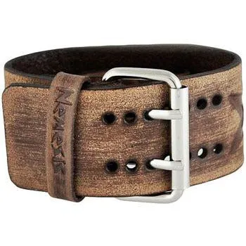 Star Embossed Distressed Brown Leather Cuff