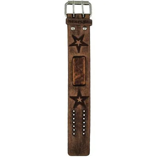 Star Embossed Distressed Brown Leather Cuff