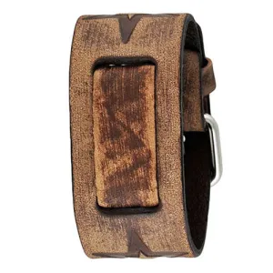 Star Embossed Distressed Brown Leather Cuff