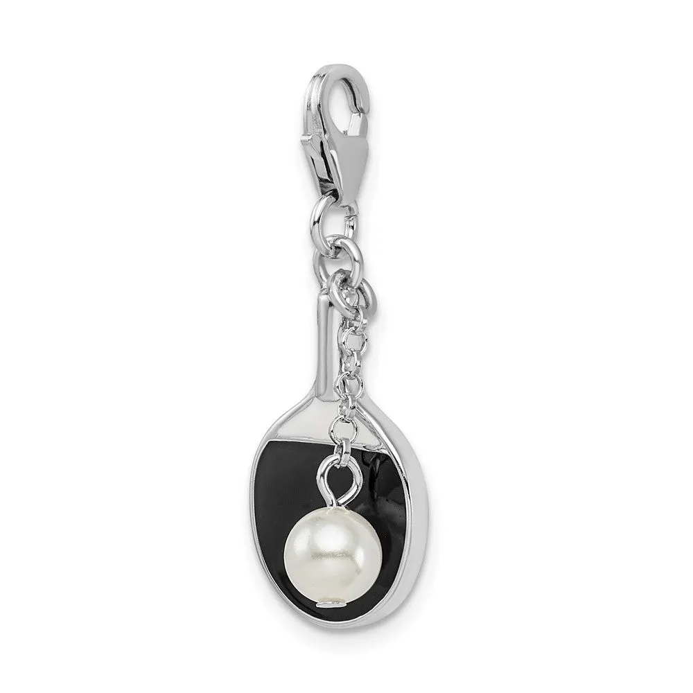 Sterling Silver Amore La Vita Rhd-pl Enameled Imitation Pearl Paddle Charm
