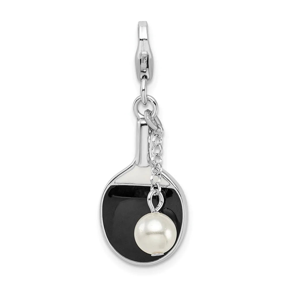 Sterling Silver Amore La Vita Rhd-pl Enameled Imitation Pearl Paddle Charm