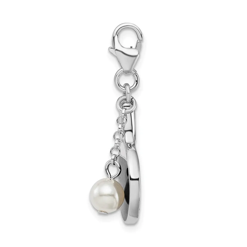 Sterling Silver Amore La Vita Rhd-pl Enameled Imitation Pearl Paddle Charm