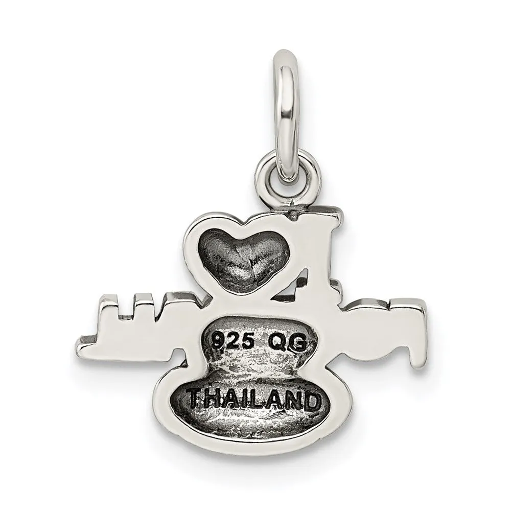 Sterling Silver Antique I (heart) Football Charm