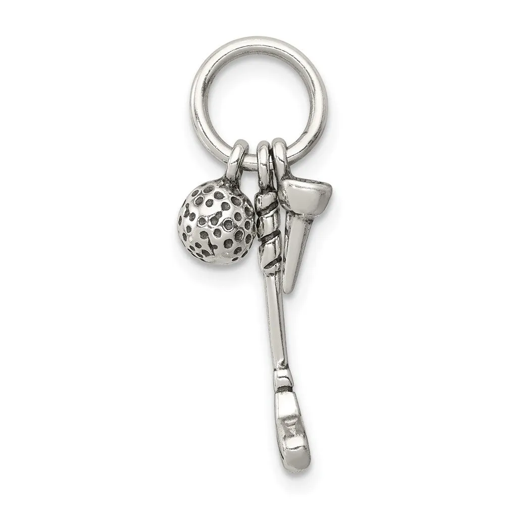 Sterling Silver Antiqued Golfer's Charm