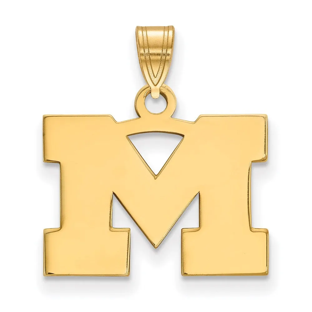 Sterling Silver Gold-plated University of Michigan Letter M Small Pendant