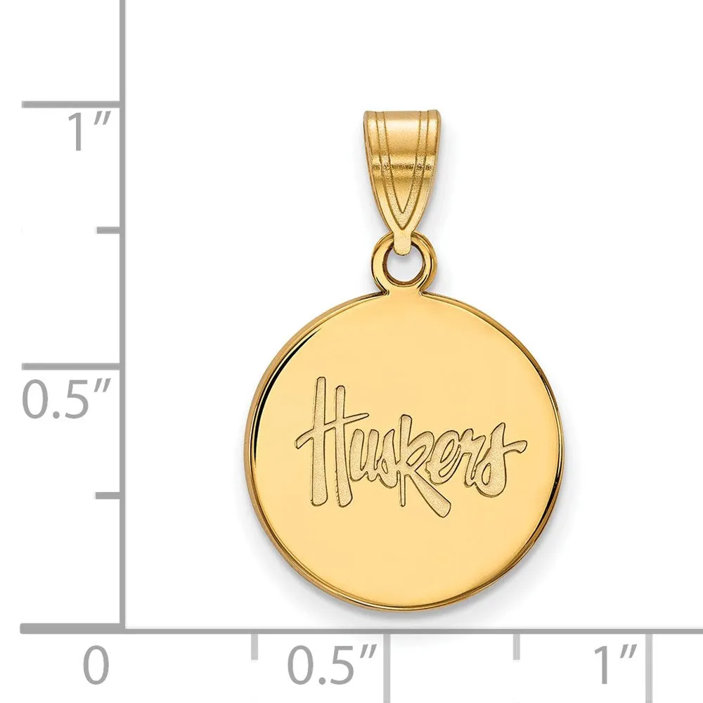 Sterling Silver Gold-plated University of Nebraska Huskers Medium Disc Pendant