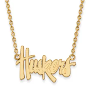 Sterling Silver Gold-plated University of Nebraska Huskers Script Large Pendant 18 inch Necklace