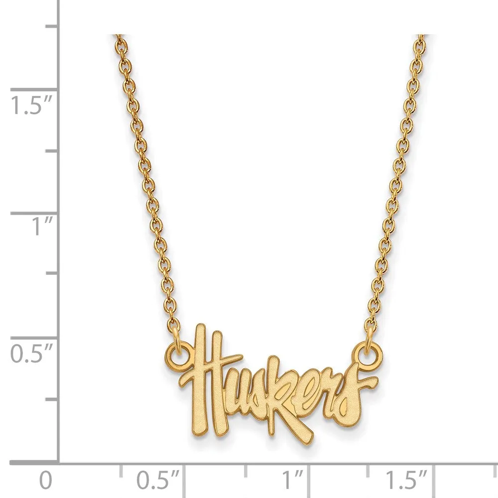 Sterling Silver Gold-plated University of Nebraska Huskers Script Small Pendant 18 inch Necklace